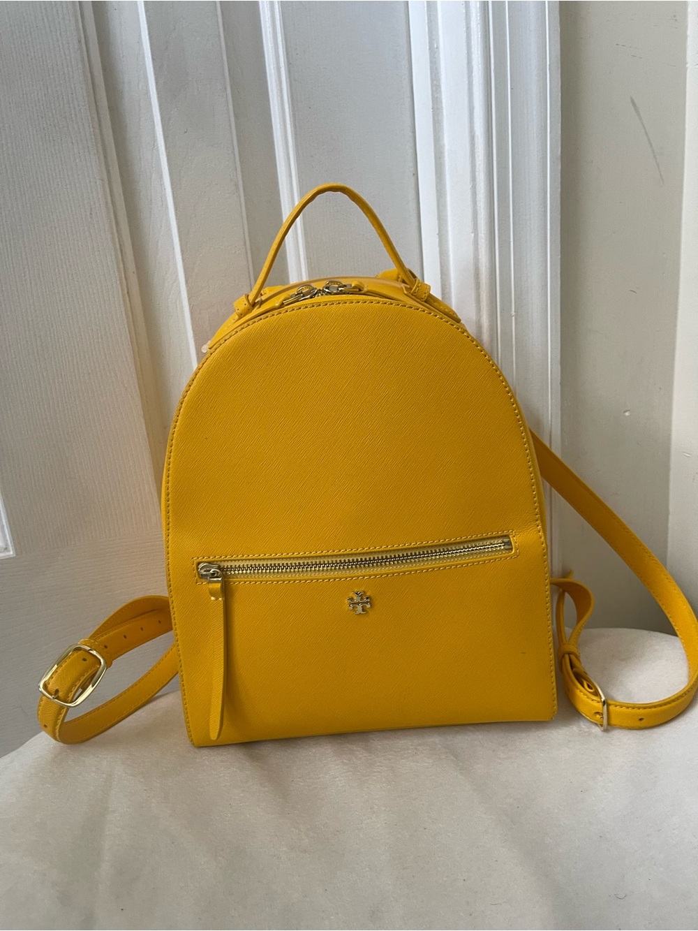 Tory Burch Yellow Saffiano Mini Backpack with Gold Hardware